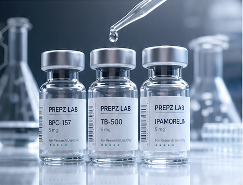 Prepz Lab peptide vials in a laboratory setting